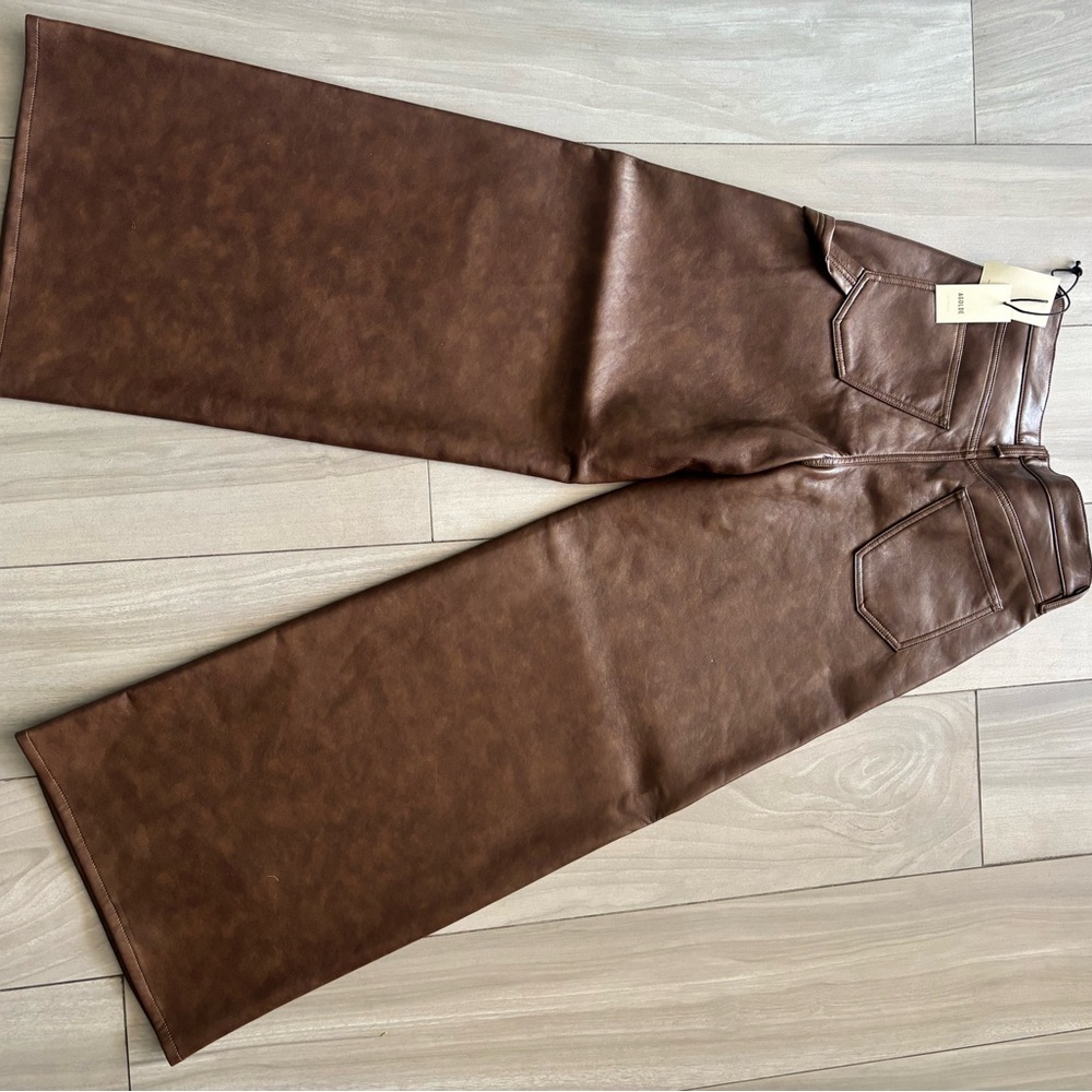 Agolde Brown recycled Leather Wide Leg Dale Trouser - Picture 4 of 5